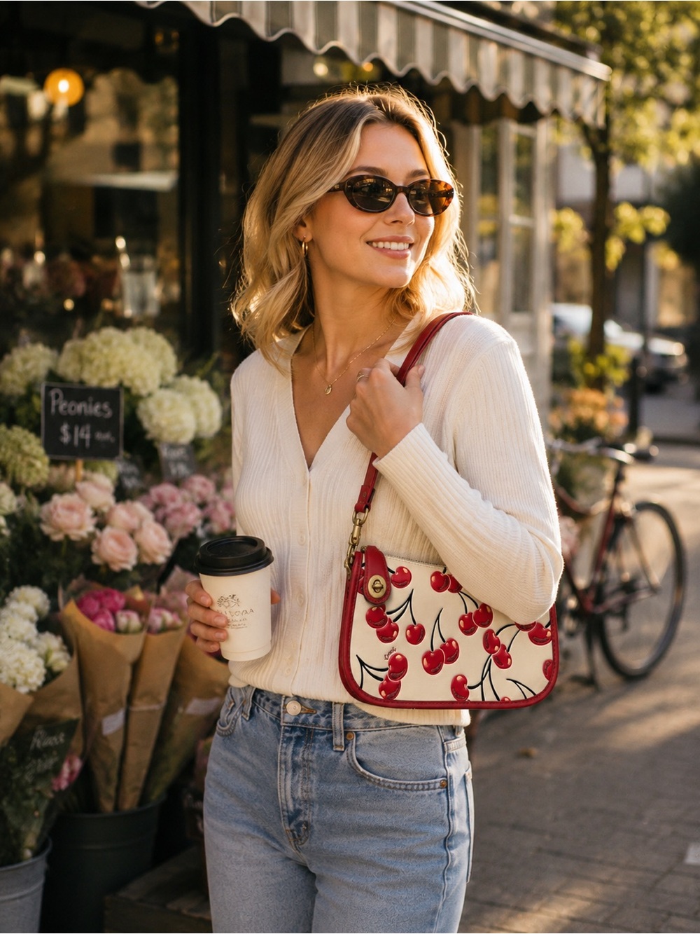 COACH Penn Small Cherry Print Leather Shoulder Bag -CCC47 - NWT